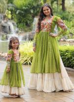 Georgette Green Navratri Wear Leheriya Print Readymade Combo Set For Mom And Daughter